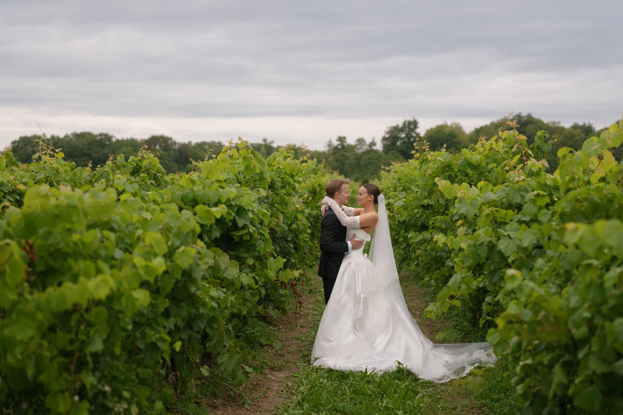 Bride & Grom in vineyard of Sue-Ann Staff Estate Vineyard